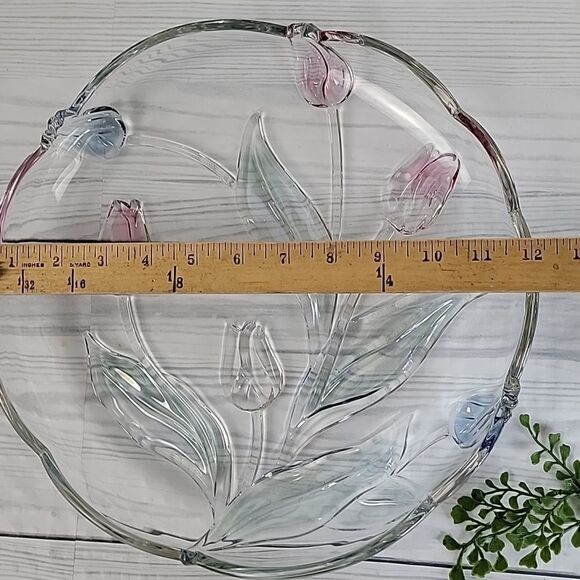 Mikasa Tivoli Tulip Plater Clear Crystal With Pink And Blue Tulips. 12" - Picture 7 of 7